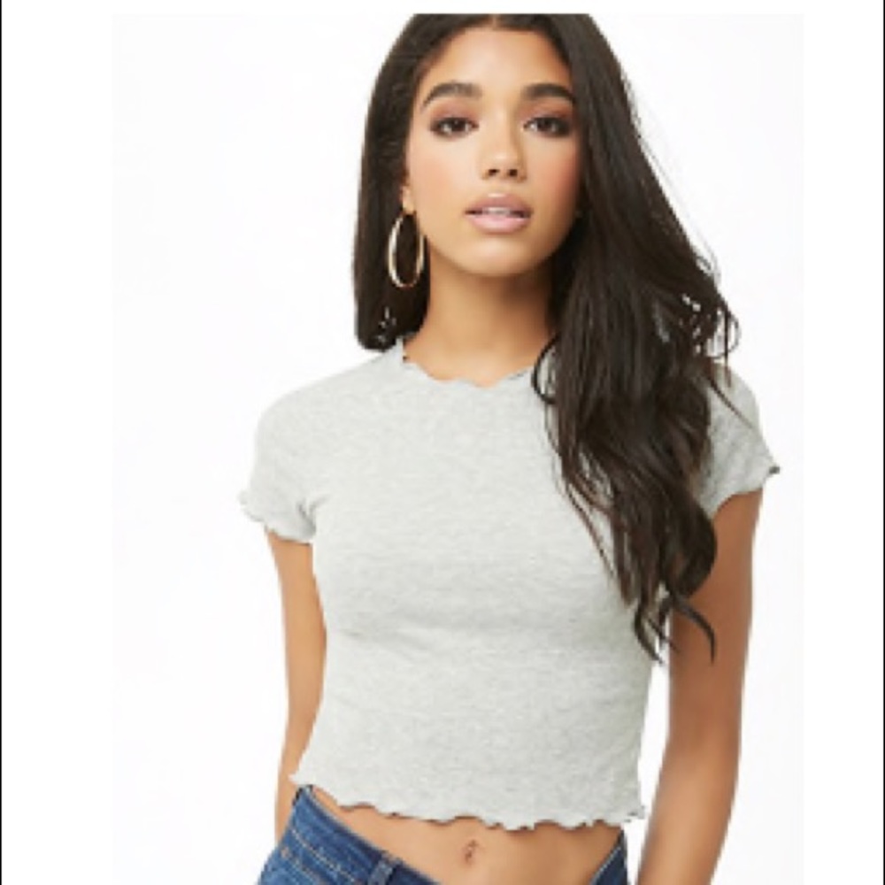 A grey lettuce edged cropped top .